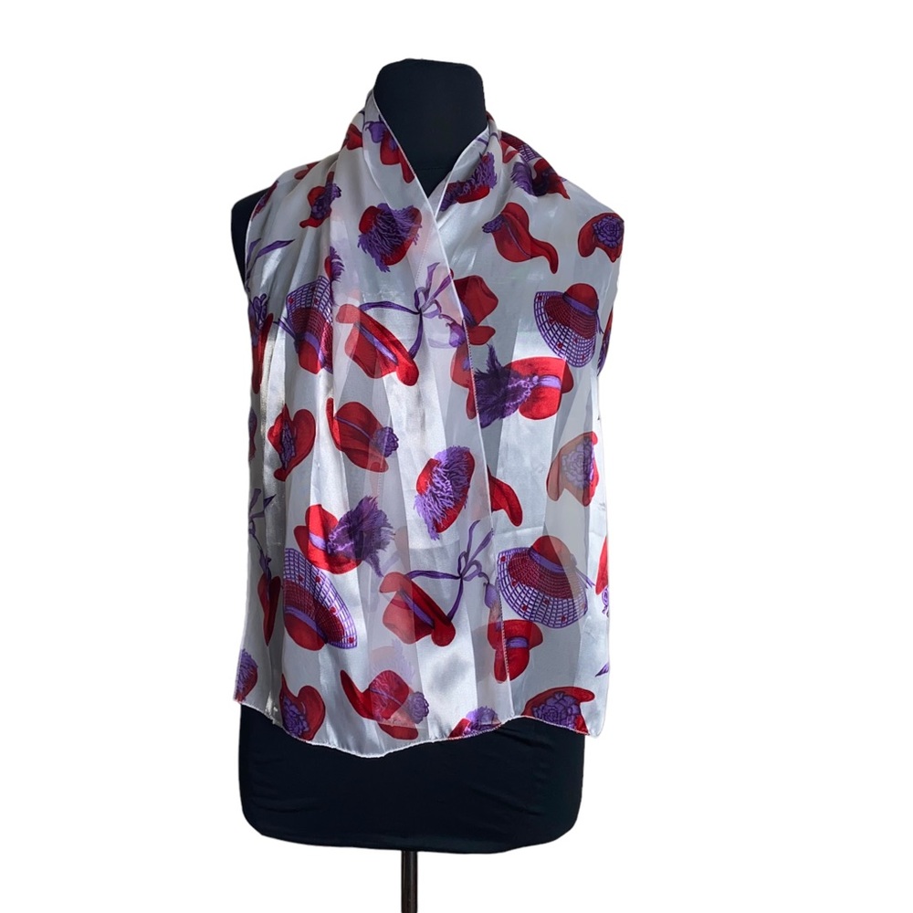 Woman's Scarf- Silk Feel, Lightweight, Fun Hats as the Print